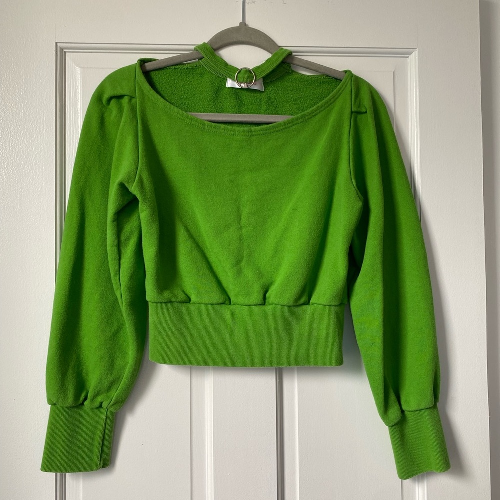 GREEN SWEATSHIRT WITH BUILT-IN CHOKER